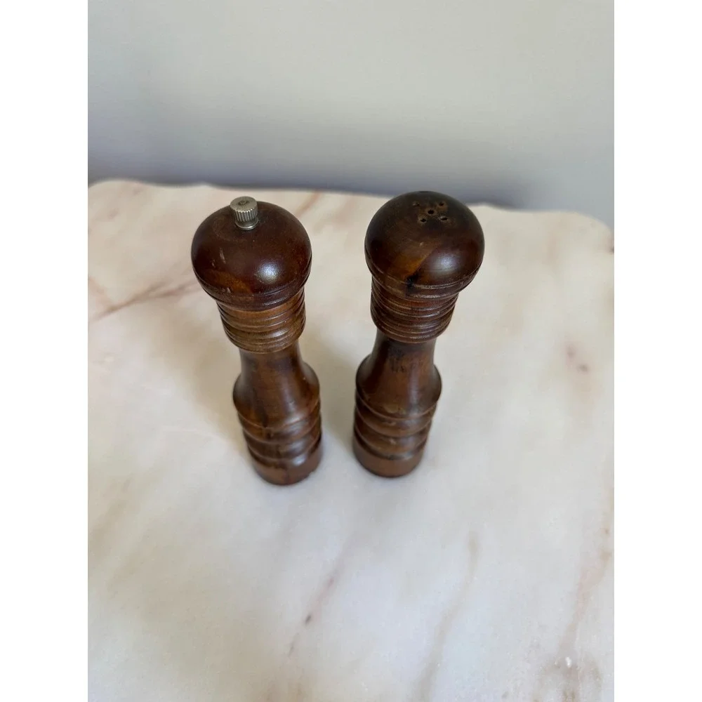 Standard Specialty Co Vintage Wood Salt Shaker and Pepper Mill Set Dark Brown